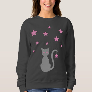 Grått Cat Stars Sweatshirt T Shirt
