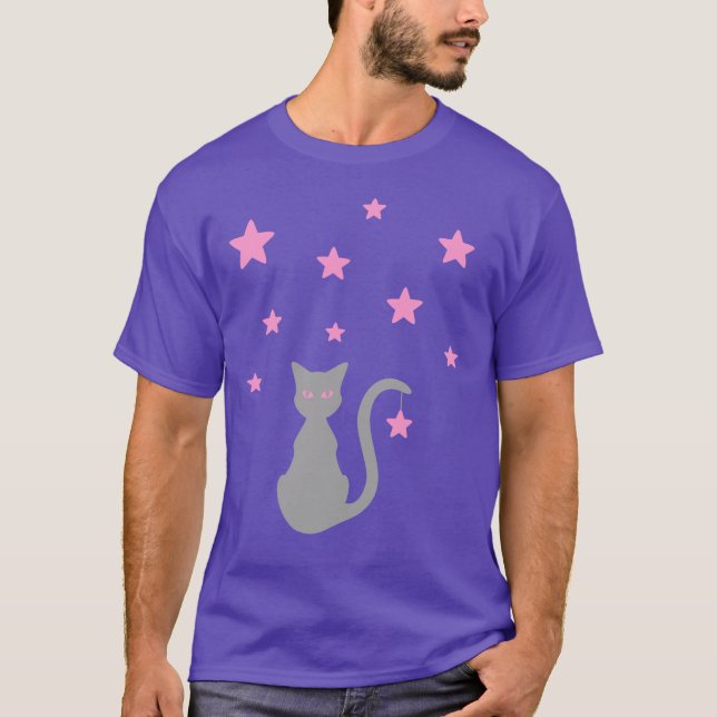 Grått Cat Stars T-Shirt (Framsida)