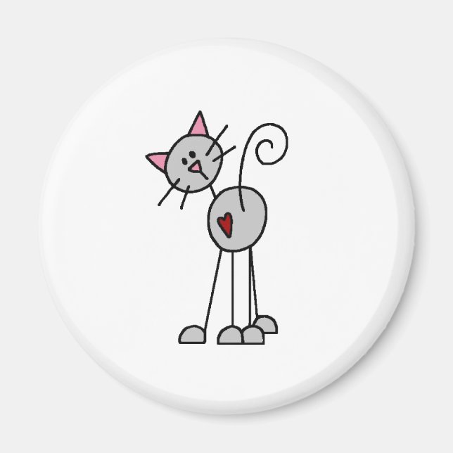 Grått Cat Stick figur Magnet (Framsidan)