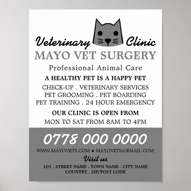 Grått Cat, veterinär, veterinär, veterinär, Advert Poster (Framsidan)