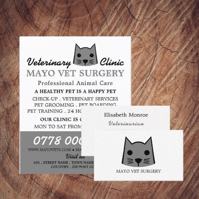 Grått Cat, veterinär, veterinärtjänst Reklamblad (Skapare uppladdad)