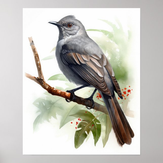 Grått Catbird Bird Art Print Poster (Framsidan)