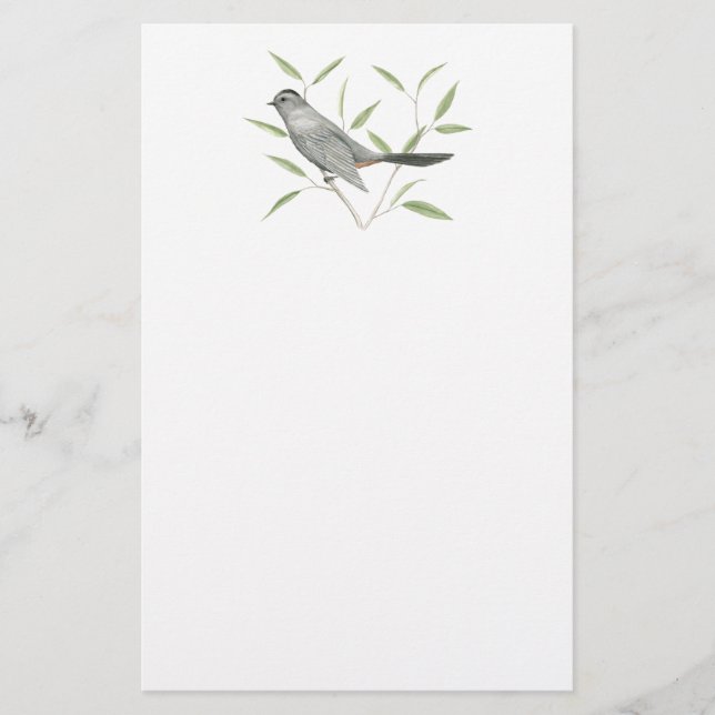 Grått Catbird Bird Art Stationery Brevpapper (Framsida)