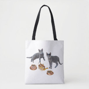 Grått Cats Tea Party Tote Bag Tygkasse