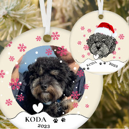 Grått Cavoodle Hund Personlig Hand Teckning Julgransprydnad Keramik