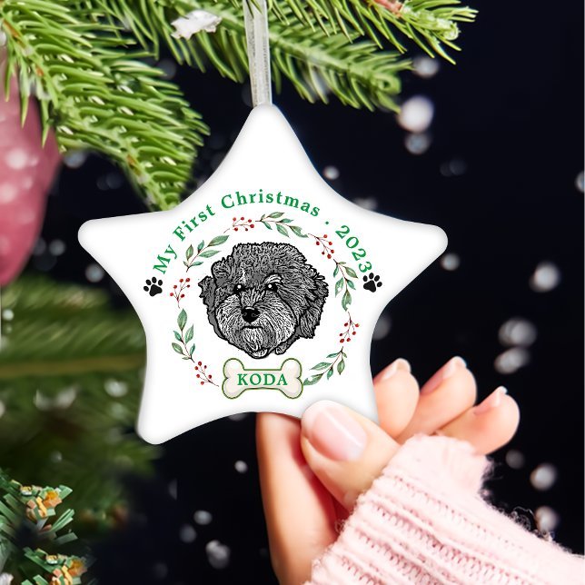 Grått Cavoodle Hund Personlig Hand Teckning Julgransprydnad Keramik (Skapare uppladdad)