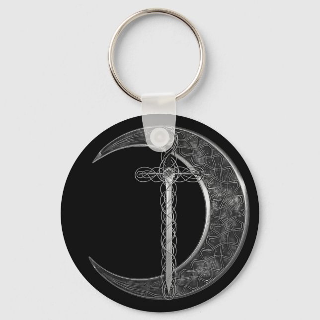 Grått Celtic Sword och Måne Nyckelring (Framsida)
