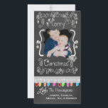 Grått Chalkboard God jul Helgdag-fotokort Julkort<br><div class="desc">God jul-helgdag-fotokort med en ritbordsbakgrund,  massor av grått-snurrar och text som läser God jul,  en sträng av färgstarkt träd ljus i olika färg,  grått-hängande ornament och områden som du kan anpassa dessa vackra och ljusa helgdag-kort med ditt foto och namn!</div>