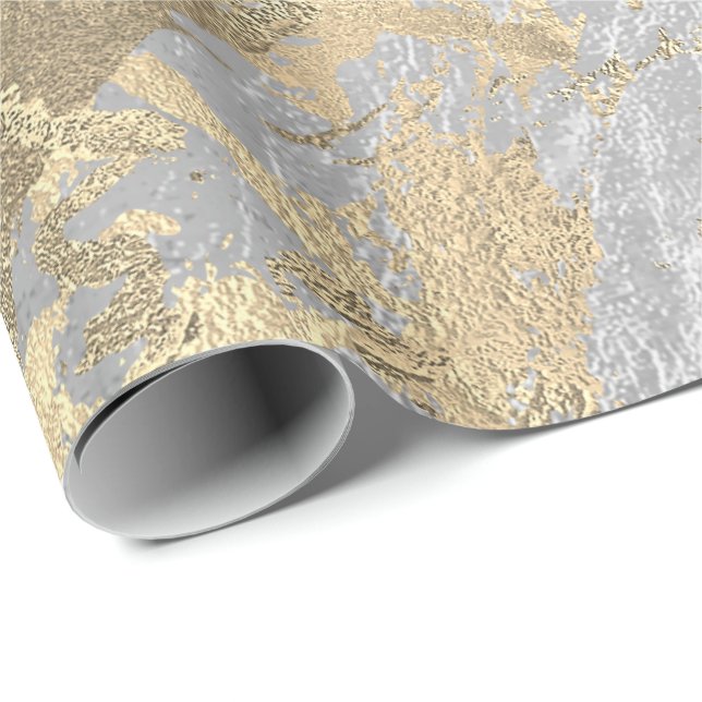 Grått Champaigne Guld Marble Grått Metallic Stroke Presentpapper (Rullad Hörn)