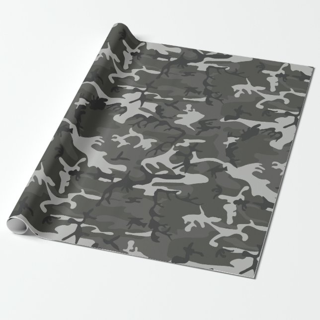 Grått Charcol Camo Camouflage Presentpapper (Utrullad)
