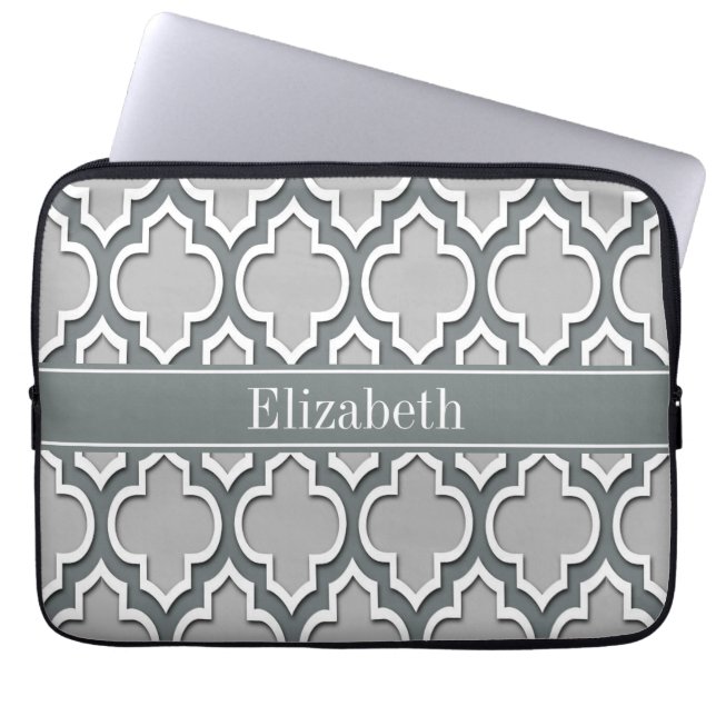 Grått Charcol Moroccan #5DS Charcol Namn Monogram Laptop Sleeve (Framsidan)