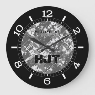 Grått Charcol Urban Digital Camouflage Personalize Stor Klocka
