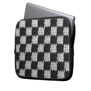 Grått Checker Artisan Crochet Print Electronics Ba Laptop Fodral