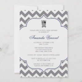 Grått Chevron Baby Shower-inbjudan med Panda Inbjudningar