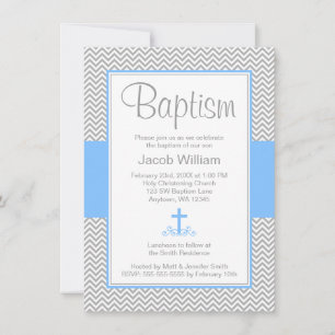 Grått Chevron Blue Kor Boy Baptism Christening Inbjudningar