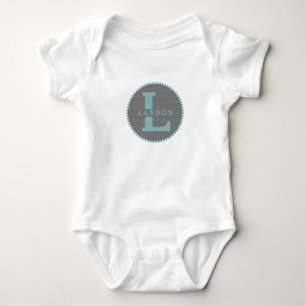 Grått Chevron + Blue Monogram Romper Tröja
