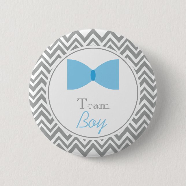 Grått Chevron Gender Reveal Bow Tie Team Boy Knapp (Framsida)
