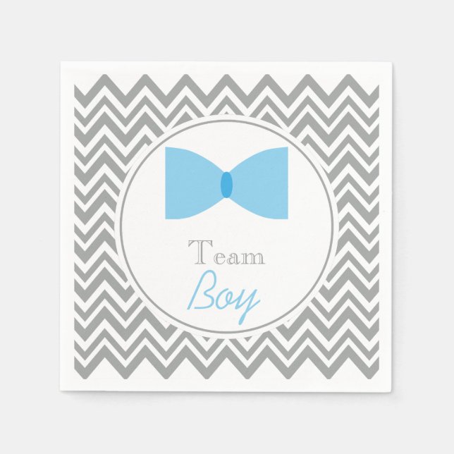 Grått Chevron Gender Reveal Bow Tie Team Boy Pappersservett (Framsidan)