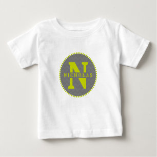 Grått Chevron + Grönt Monogram Romper Tee Shirt