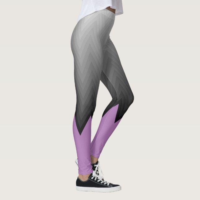 Grått chevron lavender lila anpassade färg leggings (Höger)