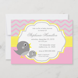 Grått chevron lemon neutralt babydusch inbjudningar