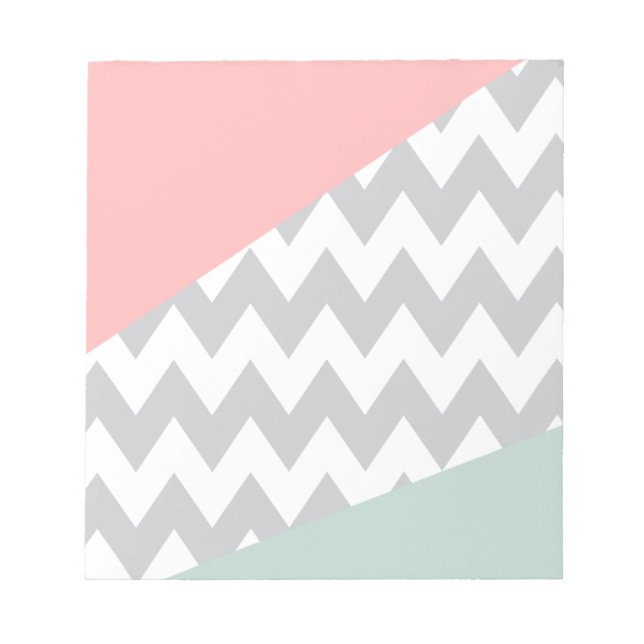 Grått Chevron Mint och Coral Anteckningsblock (Framsida)