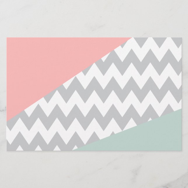 Grått Chevron Mint och Coral Brevpapper (Framsida)