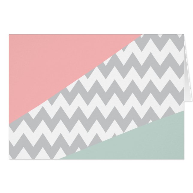 Grått Chevron Mint och Coral Hälsningskort (Framsidan Horizontal)