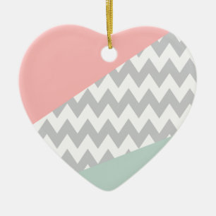 Grått Chevron Mint och Coral Julgransprydnad Keramik