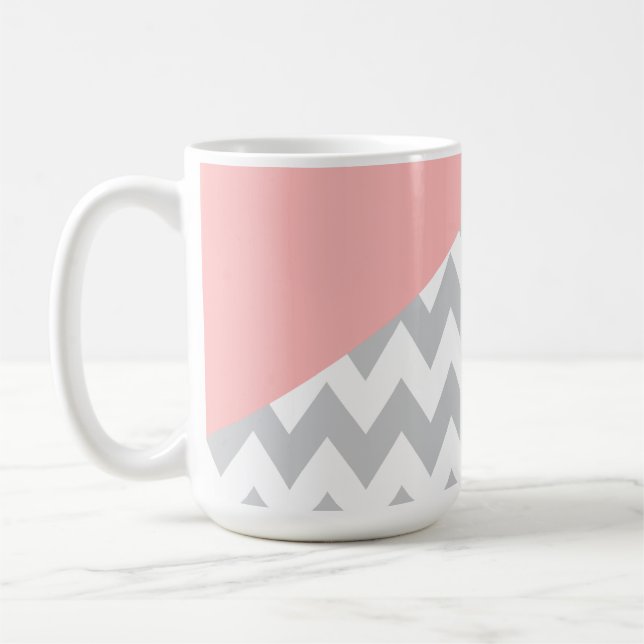Grått Chevron Mint och Coral Kaffemugg (Vänster)