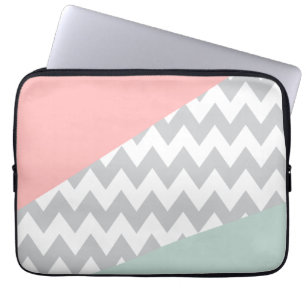 Grått Chevron Mint och Coral Laptop Sleeve