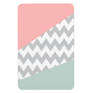 Grått Chevron Mint och Coral Magnet