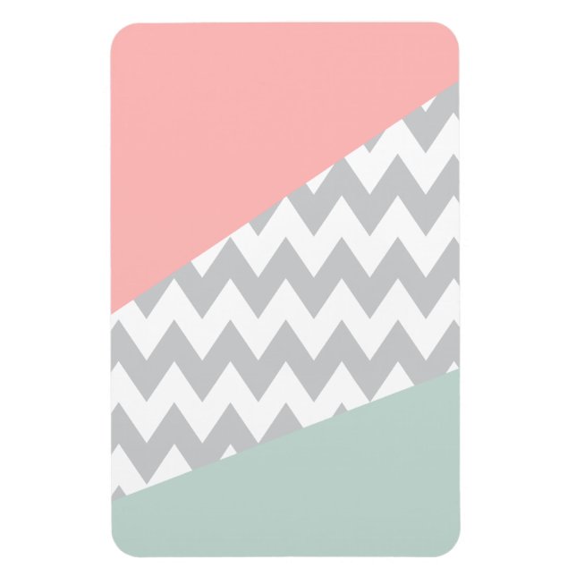 Grått Chevron Mint och Coral Magnet (Vertikal)