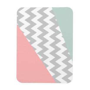 Grått Chevron Mint och Coral Magnet