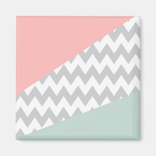 Grått Chevron Mint och Coral Magnet