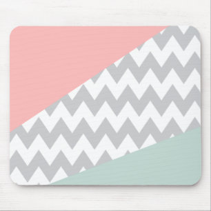 Grått Chevron Mint och Coral Musmatta