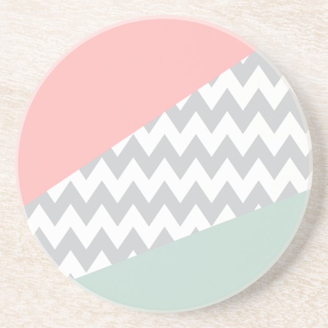 Grått Chevron Mint och Coral Underlägg (Framsidan)