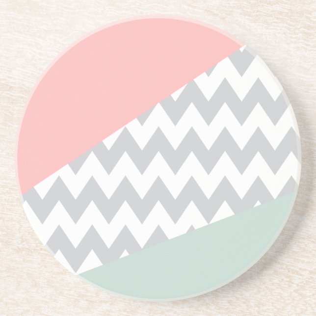 Grått Chevron Mint och Coral Underlägg (Framsidan)