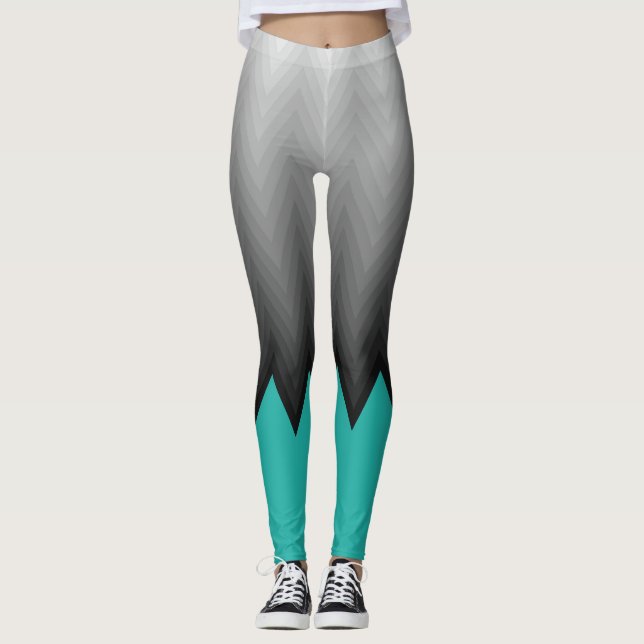 Grått chevron mönster Turcos blue anpassningsbar f Leggings (Framsida)