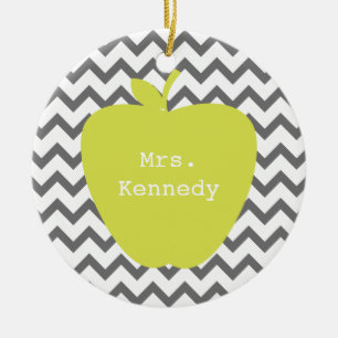 Grått Chevron Neon Apple Teacher Julgransprydnad Keramik