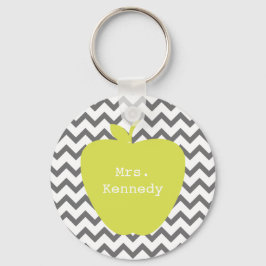Grått Chevron Neon Apple Teacher Nyckelring