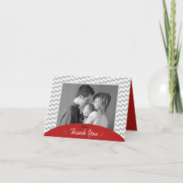 Grått Chevron och Red Photo tackkort