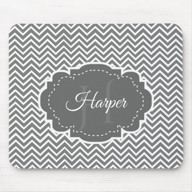 Grått Chevron Personlig Mouse Pad Musmatta (Framsidan)