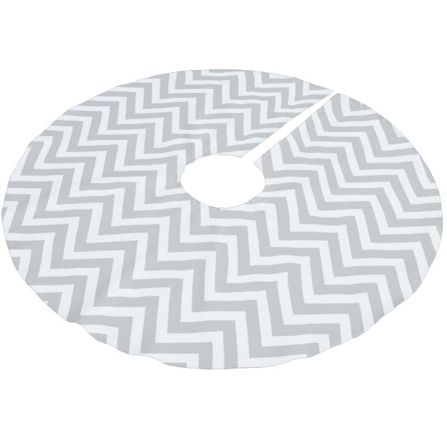 Grått Chevron Rand Julgransmatta Borstad Polyester (Vinklad)