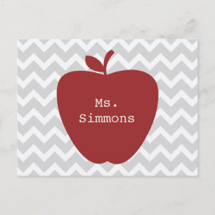 Grått Chevron & Red Apple Teacher Vykort