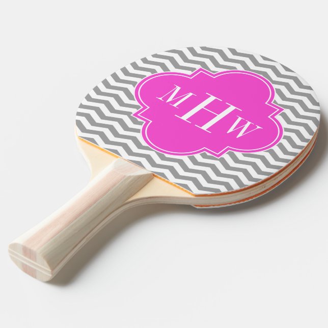 Grått Chevron Shock rosa Quatrefoil 3 Monogram Tn Pingisracket (Frontvinkel)