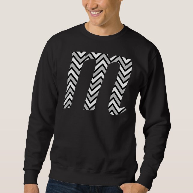 Grått Chevron White Zigzag Mönster Monogram Initia Lång Ärmad Tröja (Framsida)
