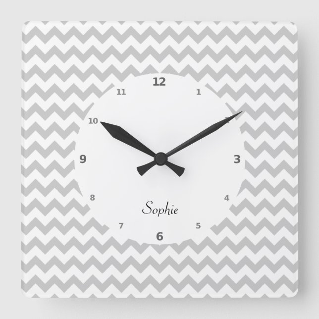 Grått Chevrons on White Wall Clock Fyrkantig Klocka (Framsida)