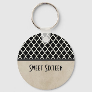 Grått Chic Quatrefoil Sweet 16 Keychain Nyckelring
