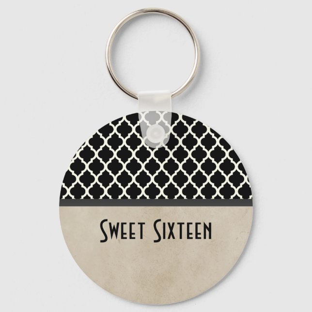 Grått Chic Quatrefoil Sweet 16 Keychain Nyckelring (Framsida)